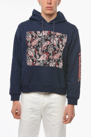 Jersey Hoodie Sweatshirt with Paisley Pattern and Embossed Lettering