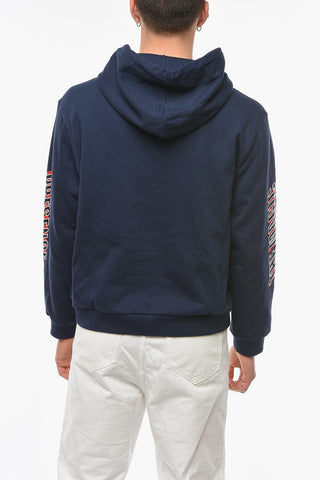 Jersey Hoodie Sweatshirt with Paisley Pattern and Embossed Lettering