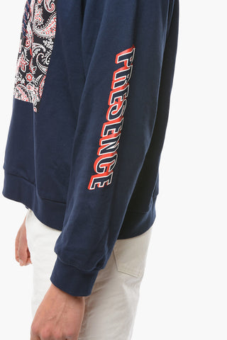 Jersey Hoodie Sweatshirt with Paisley Pattern and Embossed Lettering