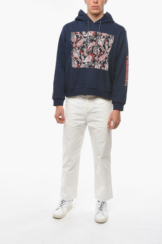 Jersey Hoodie Sweatshirt with Paisley Pattern and Embossed Lettering