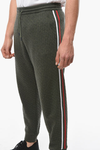 Joggers in Misto Cashmere con Righe Laterali e Coulisse