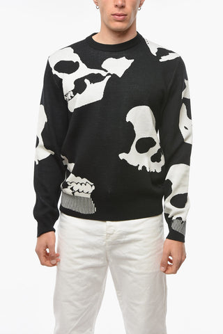 Two Tone Wool Blend SKULL Crew Neck Sweater