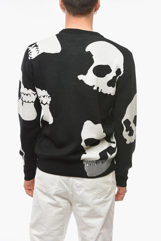 Two Tone Wool Blend SKULL Crew Neck Sweater