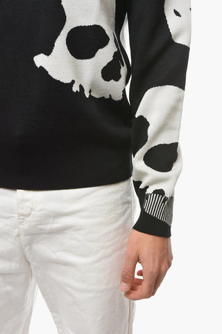 Two Tone Wool Blend SKULL Crew Neck Sweater