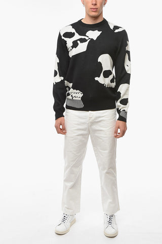 Two Tone Wool Blend SKULL Crew Neck Sweater