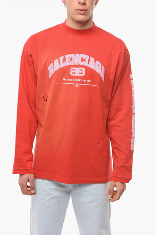 Printed Logo Distressed UNISEX Long-Sleeved T-shirt