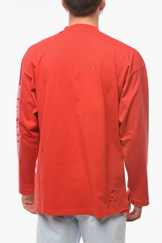 Printed Logo Distressed UNISEX Long-Sleeved T-shirt