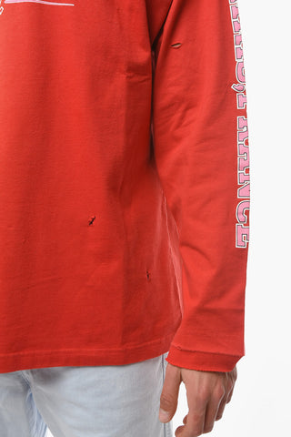 Printed Logo Distressed UNISEX Long-Sleeved T-shirt