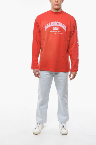 Printed Logo Distressed UNISEX Long-Sleeved T-shirt