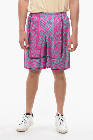 Shorts in Seta con College Fit e Stampa LA GRECA