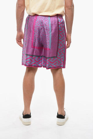 Shorts in Seta con College Fit e Stampa LA GRECA