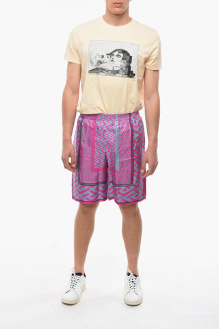 Shorts in Seta con College Fit e Stampa LA GRECA