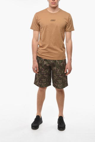 Crew Neck Cotton T-Shirt with Velour Print