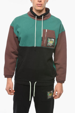 Mock Neck DEEP MAHOGANY Color Block Motif Sweatshirt