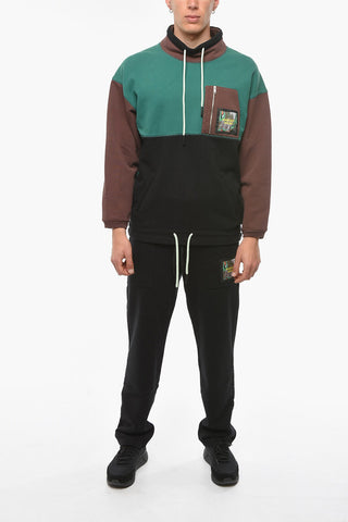 Mock Neck DEEP MAHOGANY Color Block Motif Sweatshirt