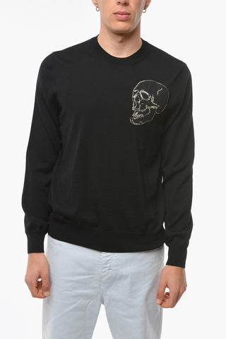 Maglia Girocollo in Lana con Applicazione in Satin