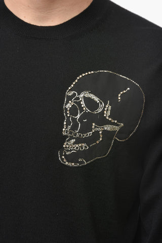 Maglia Girocollo in Lana con Applicazione in Satin