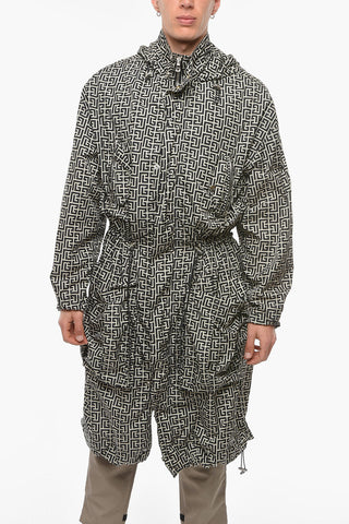 Multipocket Hoodie Overcoat with Logo Print Allover