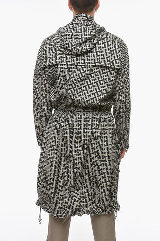 Multipocket Hoodie Overcoat with Logo Print Allover