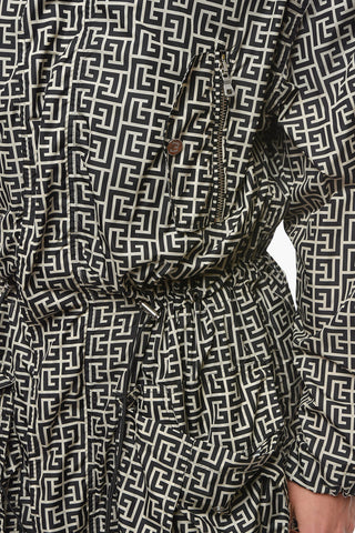 Multipocket Hoodie Overcoat with Logo Print Allover