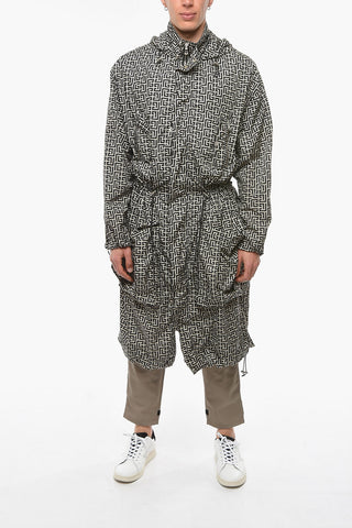 Multipocket Hoodie Overcoat with Logo Print Allover