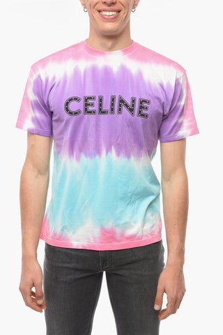 Multicolored T-shirt with Logo Print and Metal Application