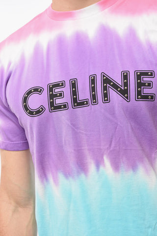 Multicolored T-shirt with Logo Print and Metal Application