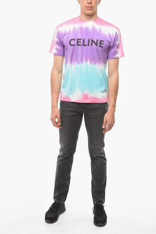 Multicolored T-shirt with Logo Print and Metal Application