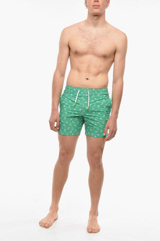 All Over Printed 3 Pockets Nylon Swim Shorts