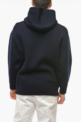Half Zipped Knitted Hoodie with Fringed Embroidery