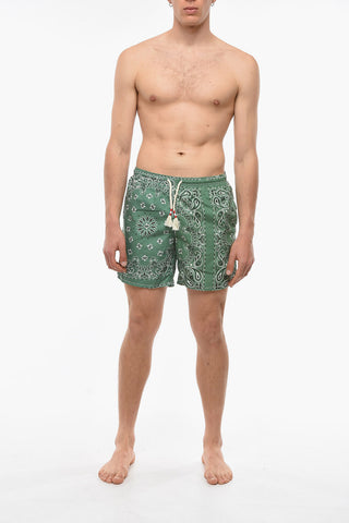 Paisley Motif Swim Shorts with 3 Pockets