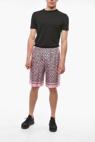 Silk Shorts with Elasticated Waistband and LA GRECA Print