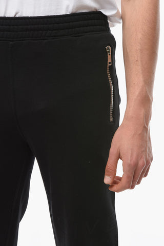 Joggers Slim Fit con Stampa Logo Ton-sur-ton e Zip Logata