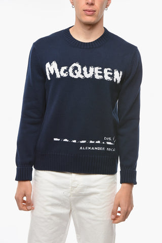 Pullover Girocollo in Cotone con Maxi Logo