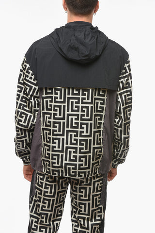 Hoodie Windbreaker Jacket with Monogram and Zipped Pockets