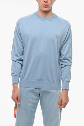 Crew-neck Sweather with Ton-sur-ton Medusa Embroidery