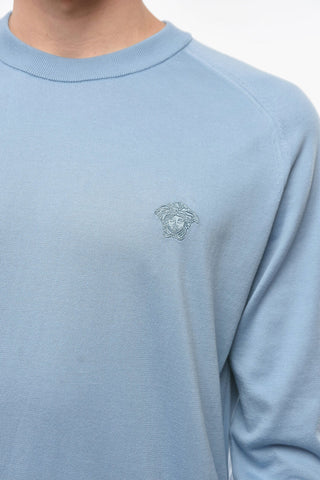Crew-neck Sweather with Ton-sur-ton Medusa Embroidery