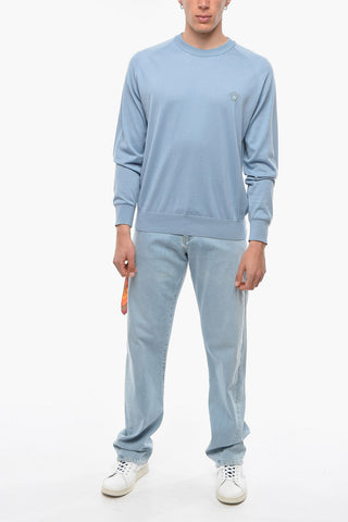 Crew-neck Sweather with Ton-sur-ton Medusa Embroidery