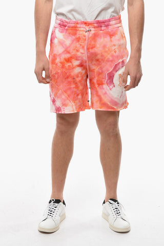 Drawstringed Shorts with Tie-dye Effect and Logo Patch