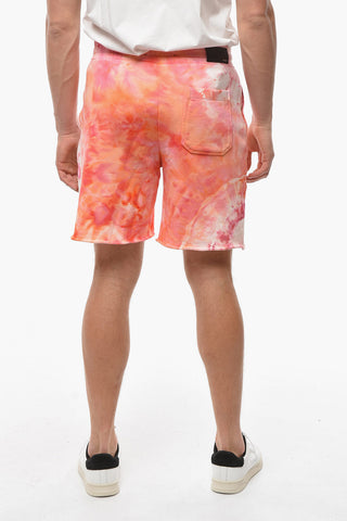 Drawstringed Shorts with Tie-dye Effect and Logo Patch
