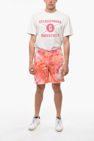 Drawstringed Shorts with Tie-dye Effect and Logo Patch