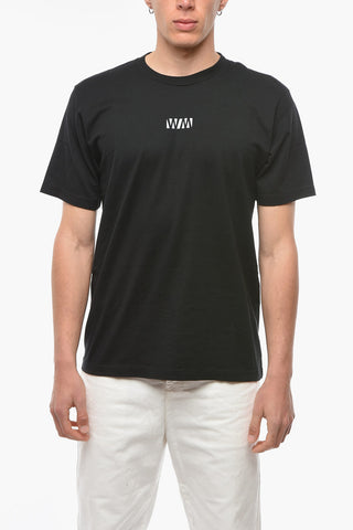 Crew Neck Cotton T-Shirt with Velour Print