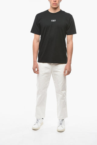 Crew Neck Cotton T-Shirt with Velour Print