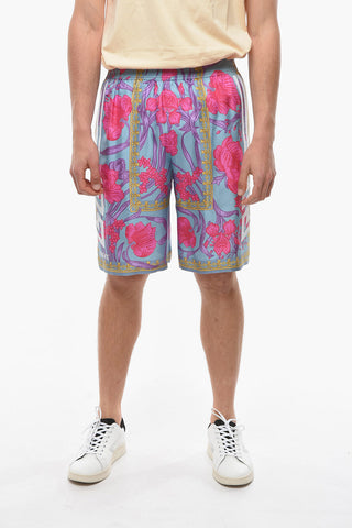 Silk Shorts with Acid Bouquet Motif and Side Striped