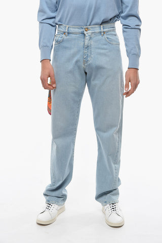 Wide-leg Denims with Light Wash and Royal Printed Foulard
