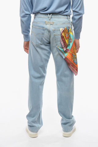 Wide-leg Denims with Light Wash and Royal Printed Foulard