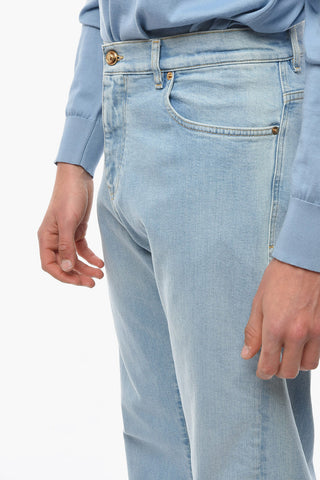 Wide-leg Denims with Light Wash and Royal Printed Foulard