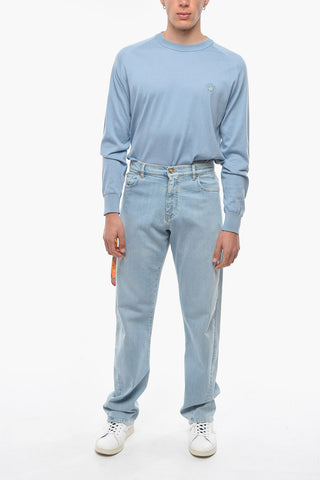Wide-leg Denims with Light Wash and Royal Printed Foulard