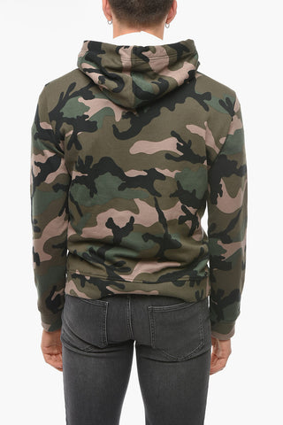 Felpa Hoodie con Motivo Camouflage e Logo in Rilievo
