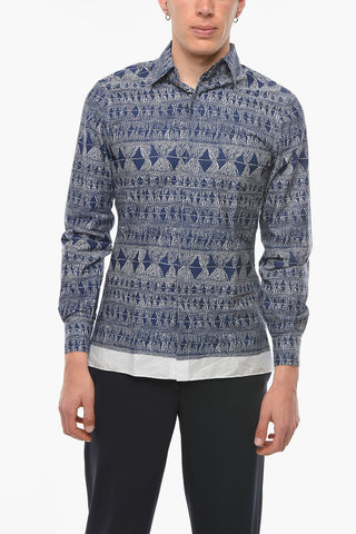 Cotton-poplin Shirt with Cordage Print